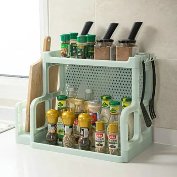 

Kitchen double-layer rack spice bottle storage plastic drain shelf kitchenware frame cutting board stand knife holder YHJ112801