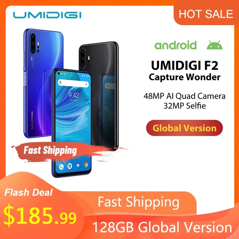 UMIDIGI F2 Android 10 глобальная версия 6 53 &quotFHD + ГБ 128 48MP AI Quad Camera 32MP Selfie Helio P70 мобильный