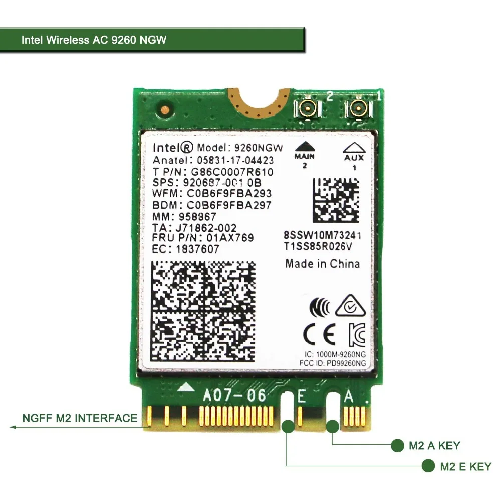 ZEXMTE беспроводная карта с Bluetooth NGFF M2 9260AC Wifi Карта встроенный для игр 2,4G& 300 Мбит/с 5G& 1,73 Гбит/с Bluetooth Wi-Fi адаптер