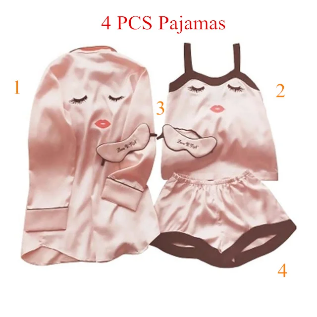 4 pcs 7 шт Для женщин пижамные комплекты Пижама, пикантная сорочка вышивкой домашняя одежда ночное женское белье Женская Пижама Lounge Пижама - Цвет: 4 pcs