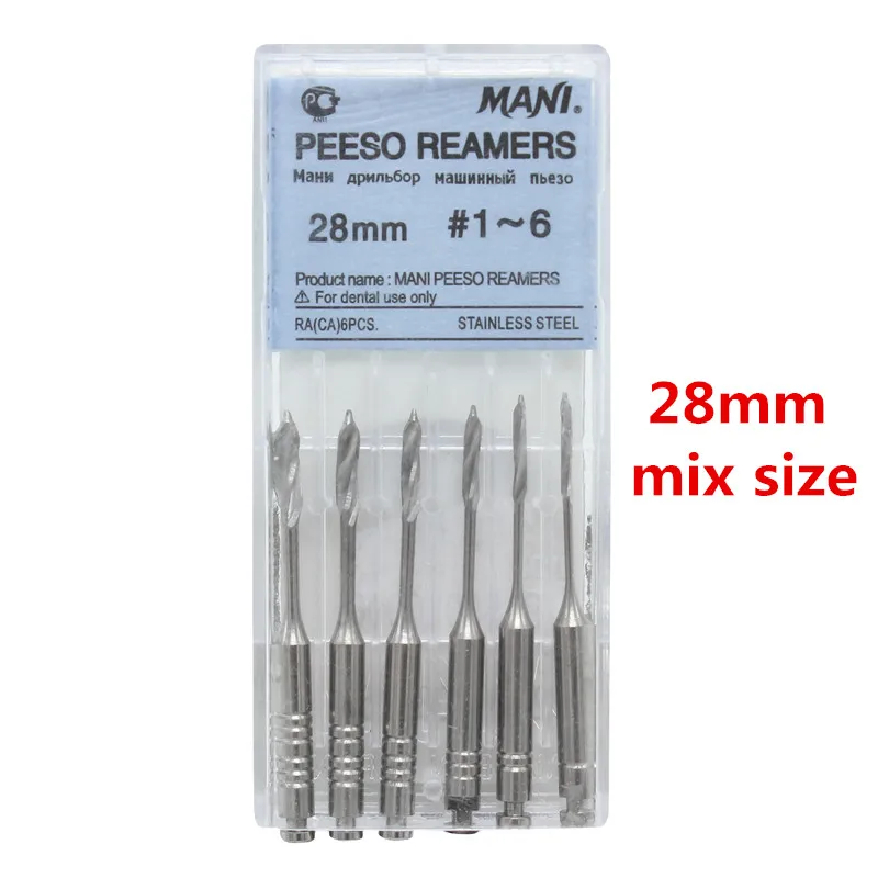 28mm mix size 6 шт./кор. для детей возрастом 1-6# зубные эндодонтические файлы развертки дрель боры Peeso фрезы эндо файлы Peeso стоматологических инструментов стоматологическое лабораторное инструмент - Цвет: 28mm mix size