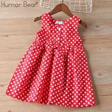 Humor Bear Girl Dresses Kids Clothes Girl Sleeveless Cute Bow Dot Princess Dress Children Clothing Christmas Baby Girl Clothes