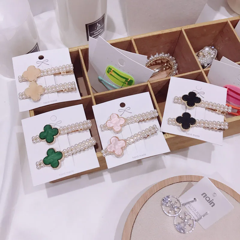 

South Korea Dongdaemun Classic Versatile INS Clover Barrettes Normcore Style Pearl Flower Bang Clip Popular Bottle Nipple