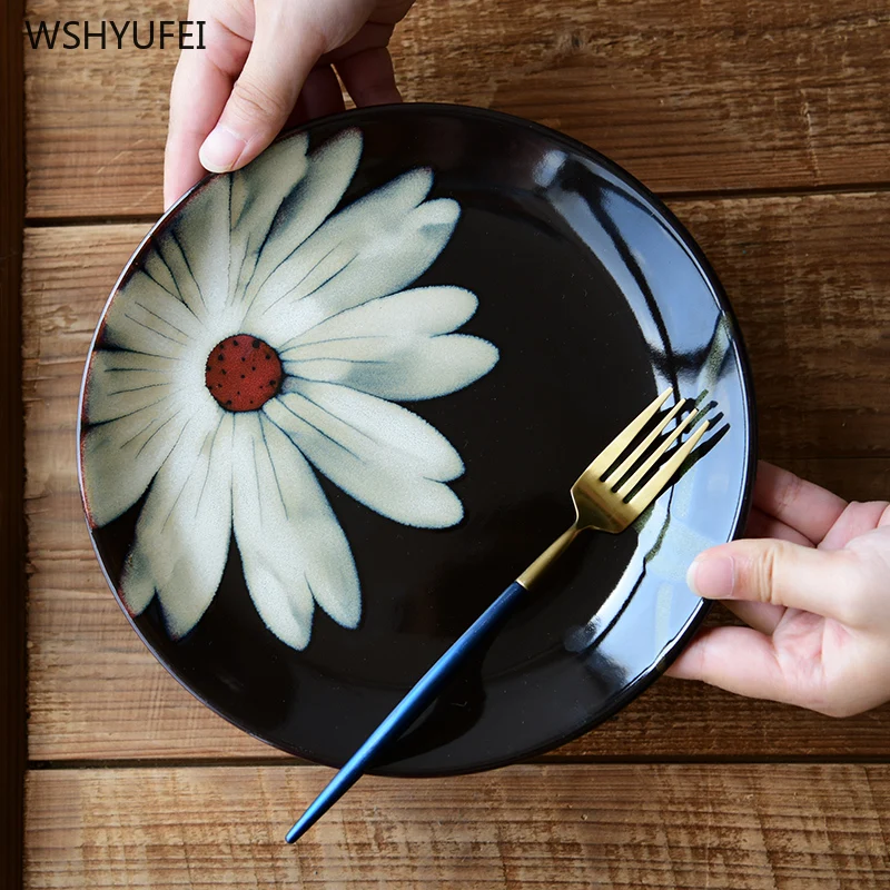 1 шт. печь глазурь ручная роспись цветы керамическая тарелка посуда ...