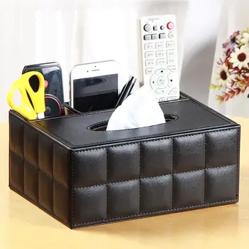 

Storage Box Desktop Organizer Household Remote Control Holder Pencil Scissor Container PU Leather Tissue Box For Home Office