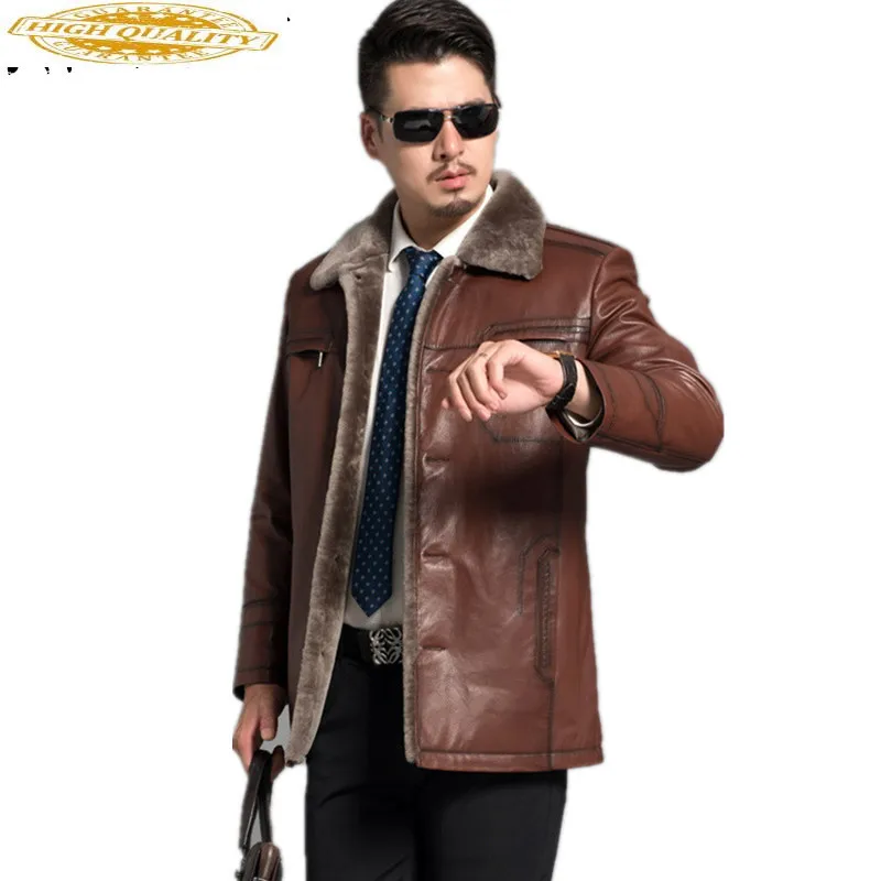 

Genunie Mens Leather Jackets Red Brown 2020 Winter Leather Men's Jacket Parka Goat Skin Man Jacket Coat Plus Size FYY589