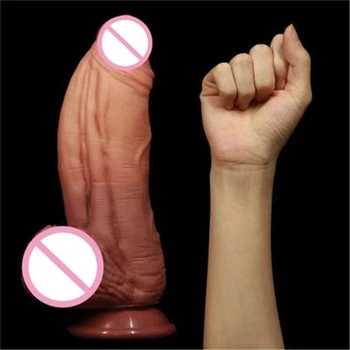 Super Huge Penis Female Masturbator Double Layer Silicone Realistic Big Dildo Strong Suction Cup Sex Toys Lesbian Masturbation 3