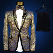 Красочный костюм для мужчин(куртка+ штаны) Блестящий Золотой Серебряный контрастный черный костюм Homme Свадебный концертный для конферансье сценические костюмы для мужчин