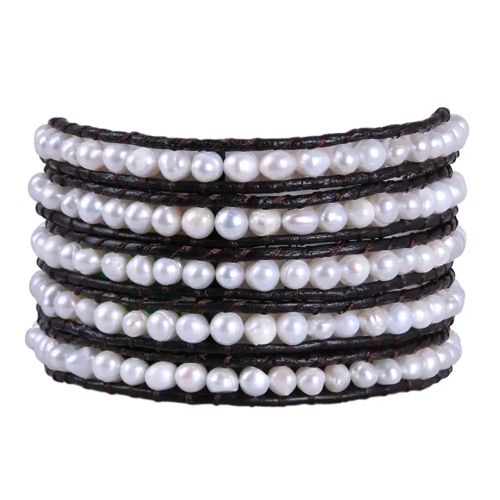 

KELITCH Classic Fashion Wrap Bracelet Irregular Freshwater Pearl Leather Wrap Bracelet Bracelets Pearl Jewelry Elegant Gift