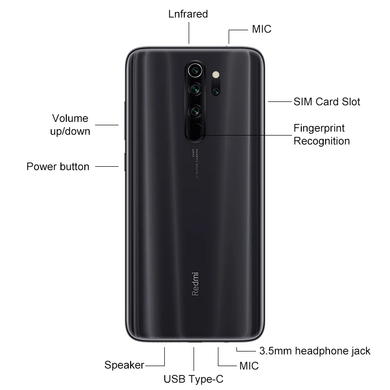Мобильный телефон Redmi Note 8 Pro, 8 ГБ, 128 ГБ, 64 мп, четыре камеры MTK Helio G90T, 4500 мАч, QC3.0 UFS2.1, NFC, смартфон