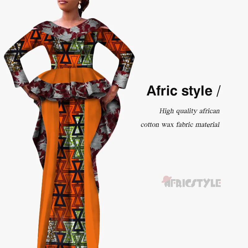African Dashiki Bazin Dress 2- Piece Top and High Waist Skirt Set model WY5341