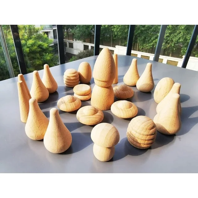 6pcs Handmade Painting Beech Wooden Dolls Loose Parts /DIY Painting Wood Honeycomb Mushrooms Cones Droplets Acorns Creative Toy 3
