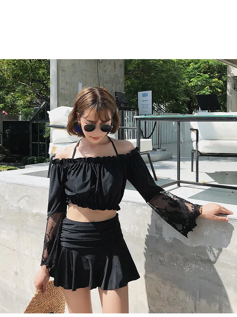 Купальник женский комплект купальника из трех предметов Юбка подростковая рюша купальный костюм раздельный для женщин танкини больших размеров Badpak бикини