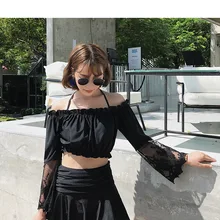 Купальник женский комплект купальника из трех предметов Юбка подростковая рюша купальный костюм раздельный для женщин танкини больших размеров Badpak бикини