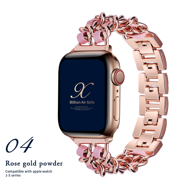 for Apple Watch6 5 4 40mm 44mm Watchband Stainless Steel Chain With Leather Bracelet Strap  for iwatch Series3 2 738mm 42mm