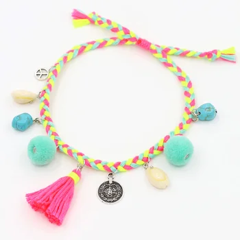 

Anklets for Women Boho Jewelry Hand-woven Rope with Shell Tassel Natural Stone Adjustable Ankle Foot Bracelet Beach Accessories