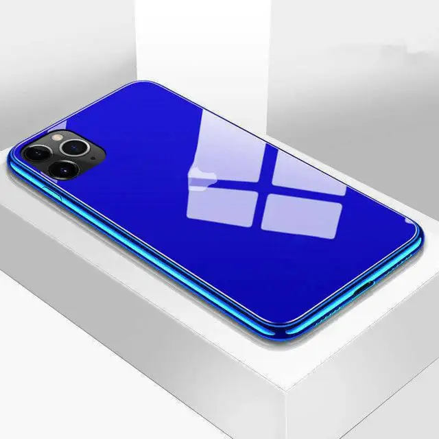 Роскошное закалённое стекло с покрытием чехол для iPhone X XS Max 8 7 6s Plus гальванический глянцевый чехол для iPhone 11 Pro Max Coque Fundas - Цвет: Синий