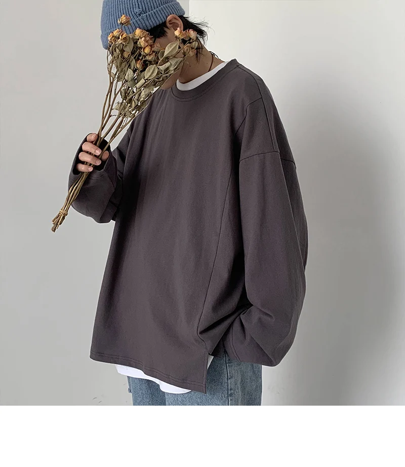 Privathinker Mans Autumn Harajuku T Shirts Men Woman Casual Solid Colorful T-shirt Male Long-sleeved Fashion Tshirt Colthes