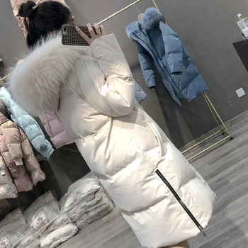 

Large Real Fur Collar Women Winter Coat Thick Warm Hooded Down Jacket Duck Down Loose Long Outwear Coat Outdoors