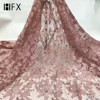 

HFX African Lace Fabric 2019 dusty pink Nigerian Lace Fabrics High Quality French Tulle Lace Fabric For Wedding Dress fr H2786