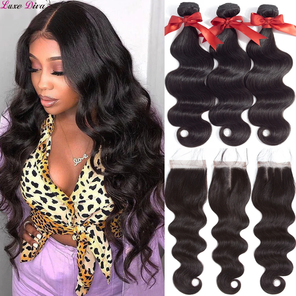 Luxediva Brazilian Hair Body Wave 3 4 Bundles With Closure Human Hair Bundles With Lace Closure Remy 24 26 28 30 Inches Bundles 3 4 Bundles With Closure Aliexpress