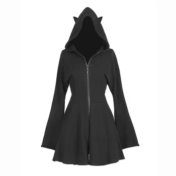 

Gothic Cat Ears Zipper Hoodie Dress Women 2019 New Fashion Casual Long Sleeve High Waist Sexy Casual Femme Party Dress Vestidos