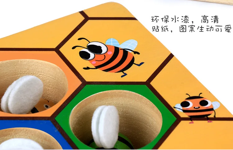 Обучающая ручка маленькие пчелы ручные деревянные игрушки жесткая работа пчелы обратно соты