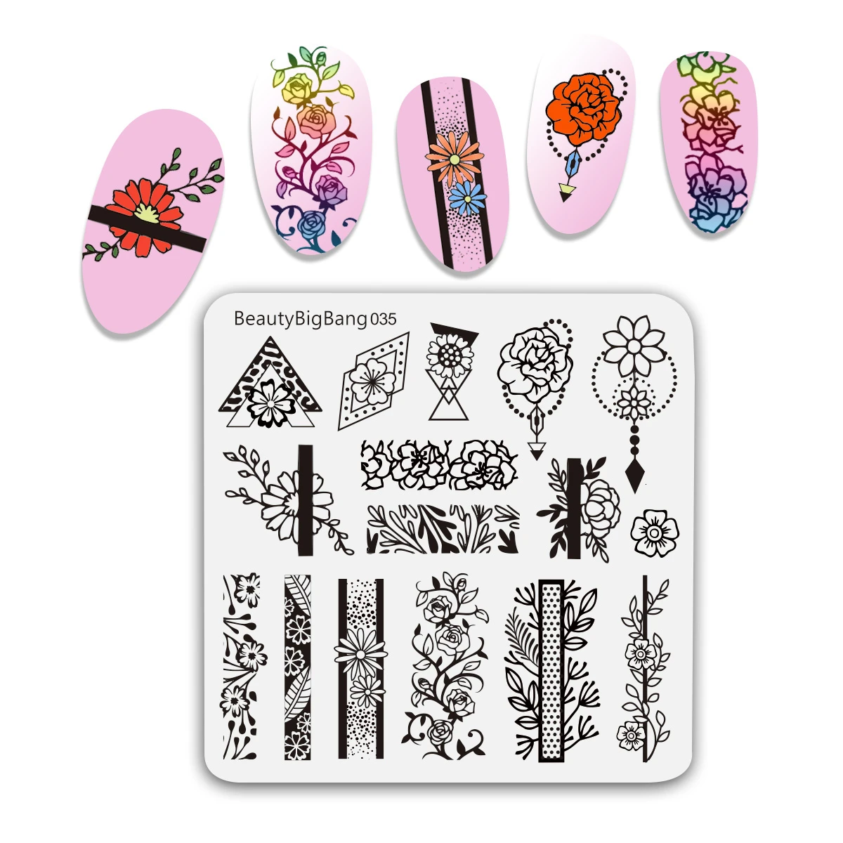 

BEAUTYBIGBANG 1PC 6*6cm Square Nail Stamping Plates Flowers Theme Nail Art Image Stamp Stencil Template Manicure Tools