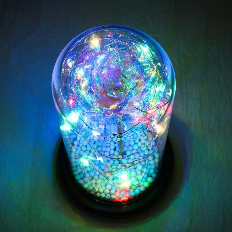 20LED креативный ночник цветной золотой фольги розы стеклянная крышка купол украшение батарейный медный провод сказочные гирлянды