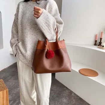 

Women Pu Leather Shoulder Bag Handbags High Quality Large Capacity Ladies Bucket Bag Fashion Designer Crossbody Bags for Women