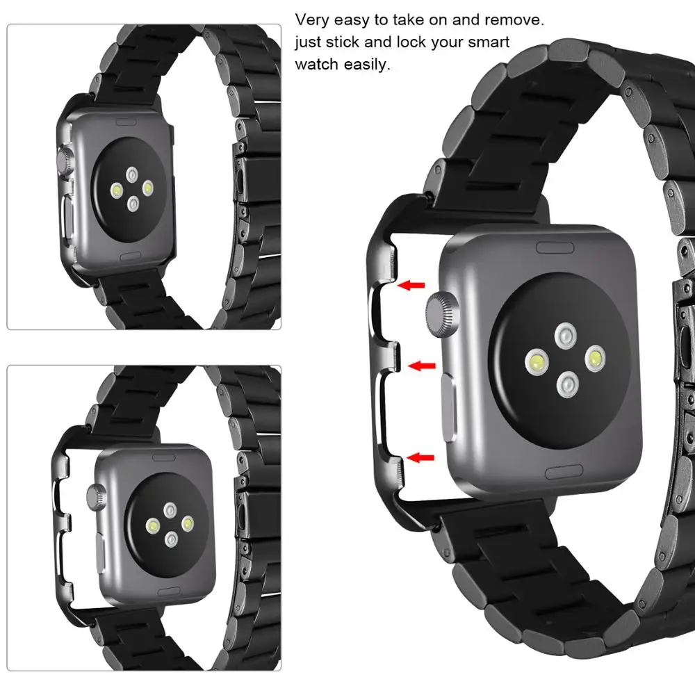 Ремешок для часов из нержавеющей стали с защитным чехлом для Apple Watch 38 мм 42 мм 40 мм 44 мм серия 4 3 2 1 металлический сменный ремешок