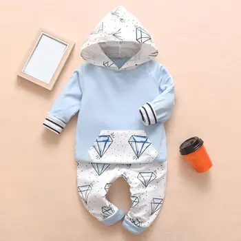 

2pcs/set Fashion Baby Boys Girls Diamond Print Hoodie+Cotton Trousers Suit