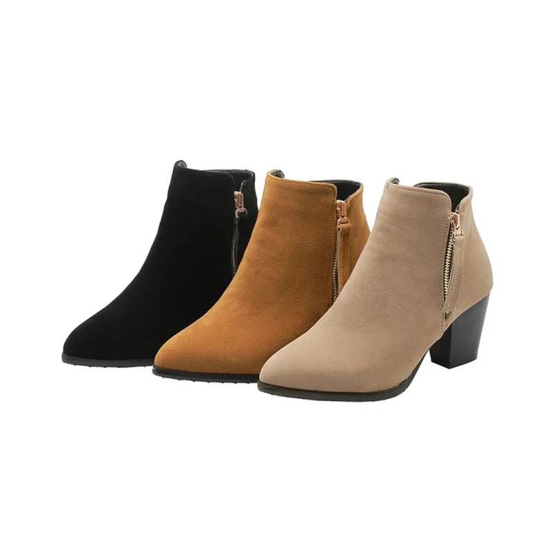 Kolnoo New Winter Style Womens Ankle Boots Versatile Matte-Suede Pointed-Toe Dress Boots Large Size 34-50 Fashion Short Shoes