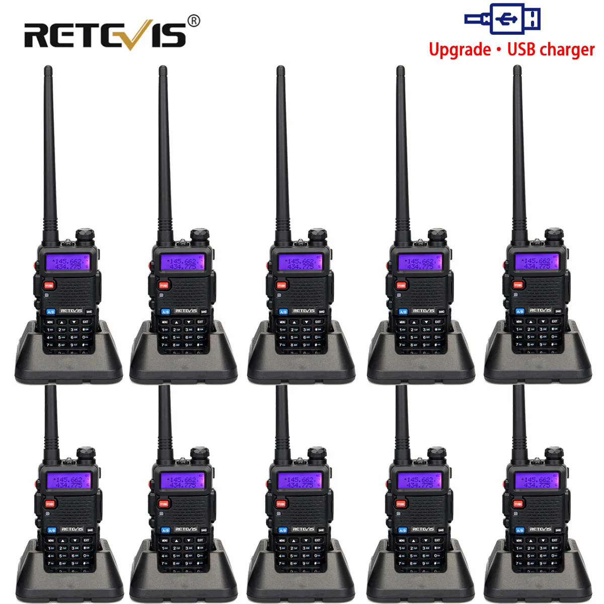 RETEVIS RT5R Walkie Talkie USB VHF UHF Dual Band Ham Radio FM 10pcs Two-Way Radio Communicator for Baofeng UV-5R UV5R RT-5R