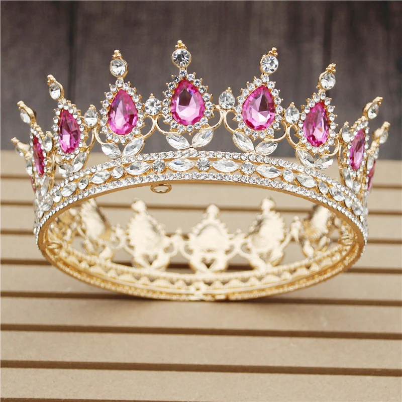 Gold Rose Red 30 вариантов хрустальные диадемы невесты свадебная корона королевская Королева Король круглый диадема свадебный головной убор Театрализованное украшение для волос аксессуар для головы - Окраска металла: Gold Rose Red