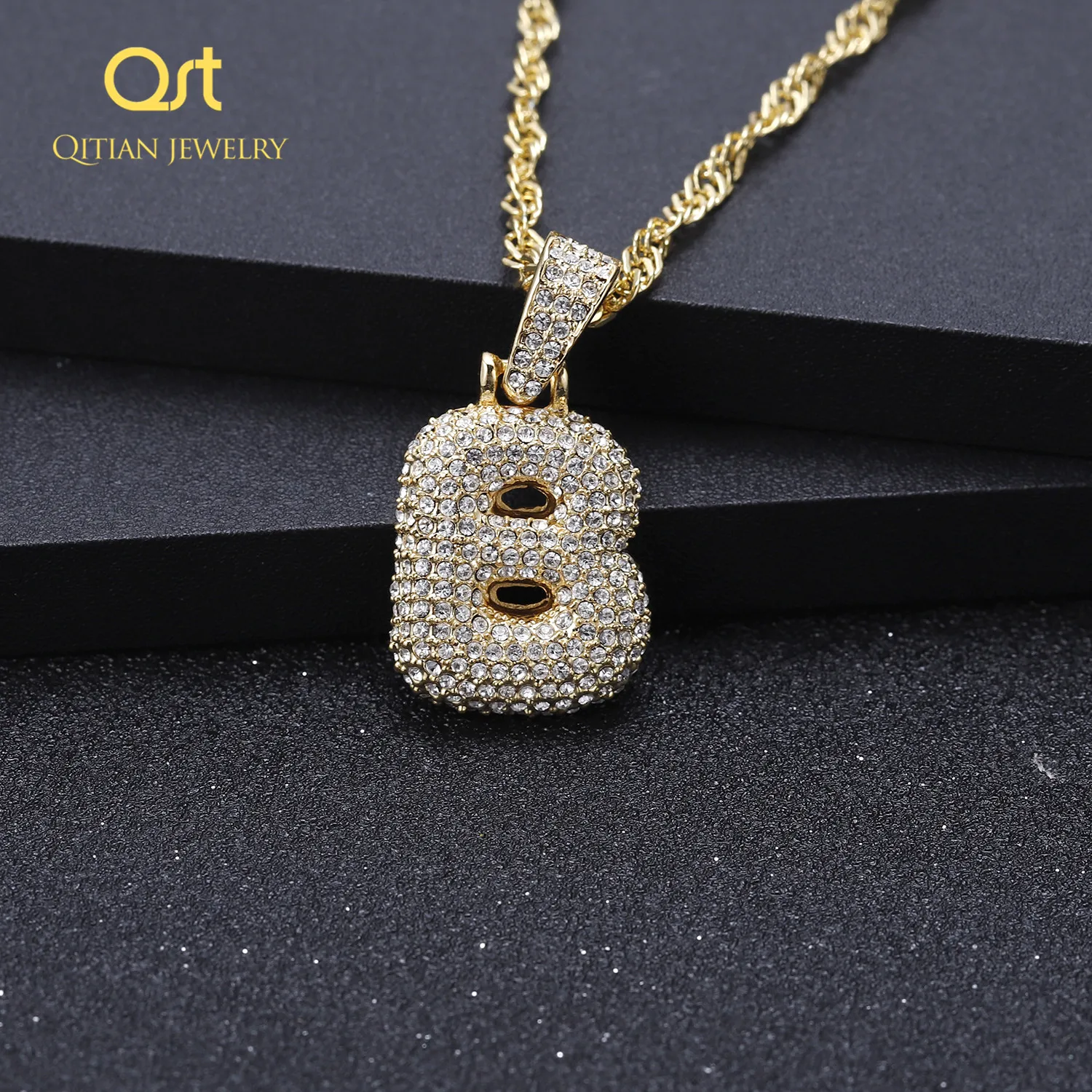 QITIAN Bling A Z под заказ с буквами и именем ожерелье подвеской стразы Мужская цепь