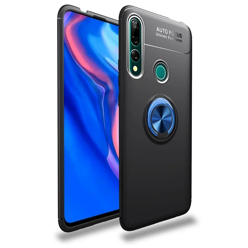 Роскошный чехол для huawei Y9 Prime чехол с магнитным кольцом держатель мягкий матовый Силиконовый чехол для телефона для huawei Y9 чехол - Цвет: Blue Black