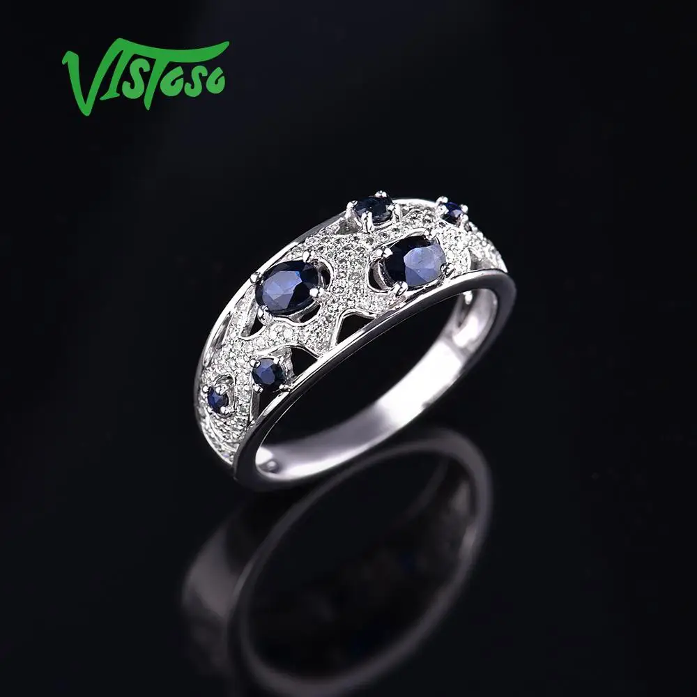 VISTOSO подлинное 14 K 585 Белое золото Необычные синий сапфир Блестящий Бриллиант