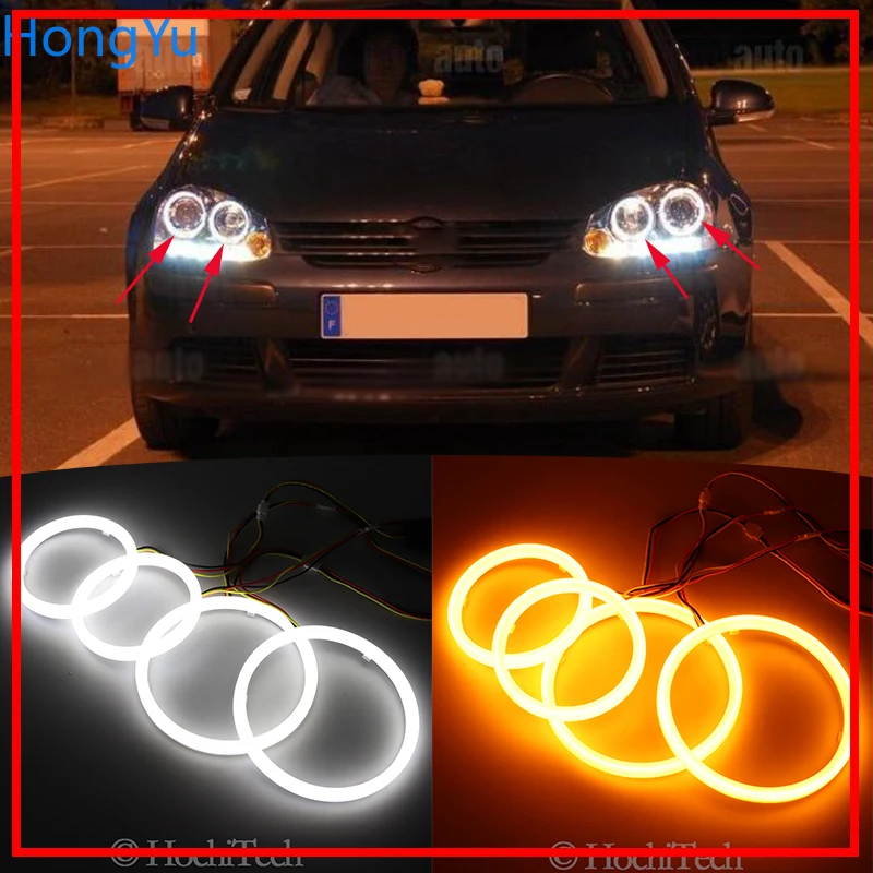 Cotone Led Angel Eye Halo Switchback Light Ring Lamp Drl Bianco/Ambra Per Volkswagen Vw Golf 5 Rabbit Jetta R32 V Mk5 2004-2009