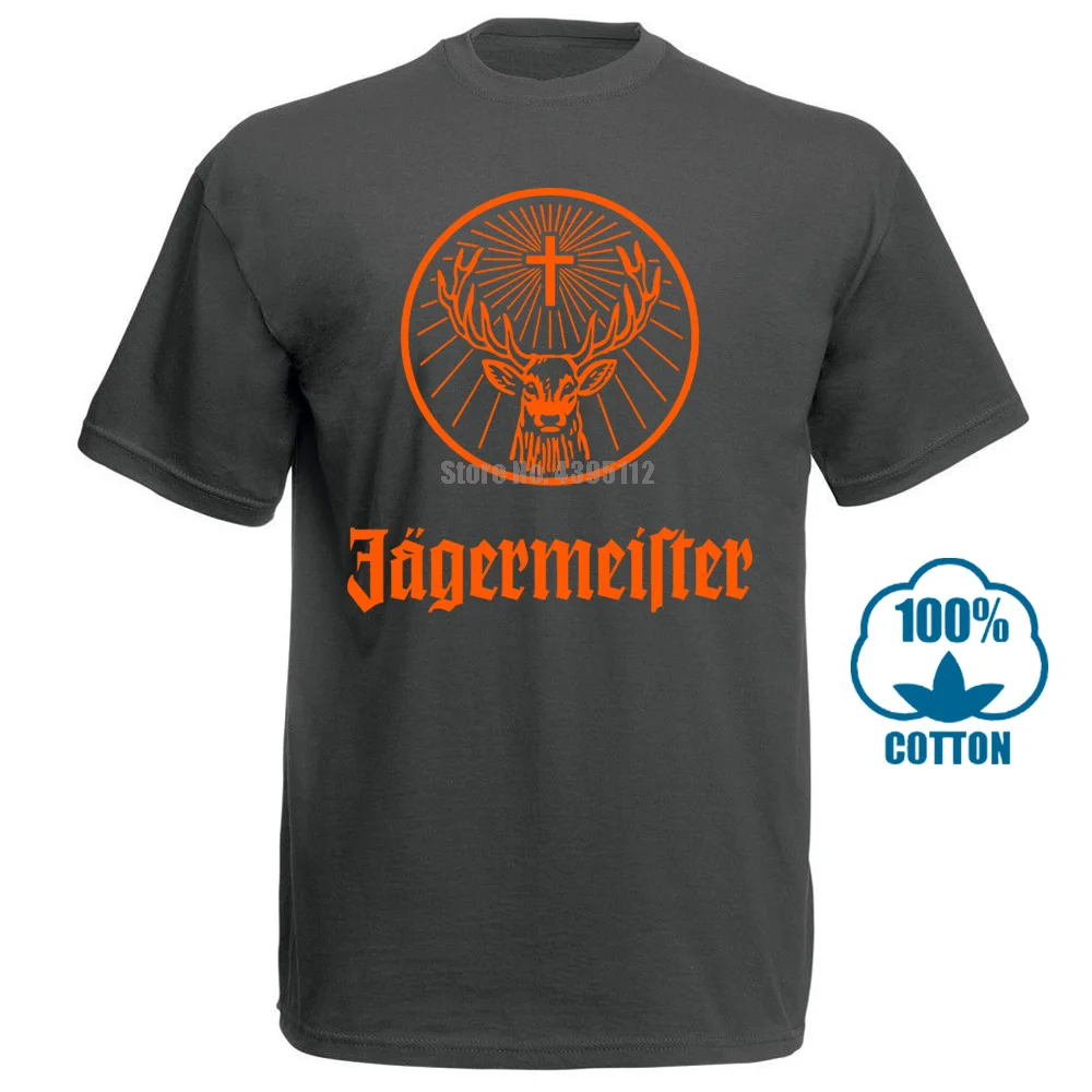 Charcoal Jagermeister Немецкий Логотип Мужская черная футболка хлопок Новая мода из США - Цвет: Charcoal