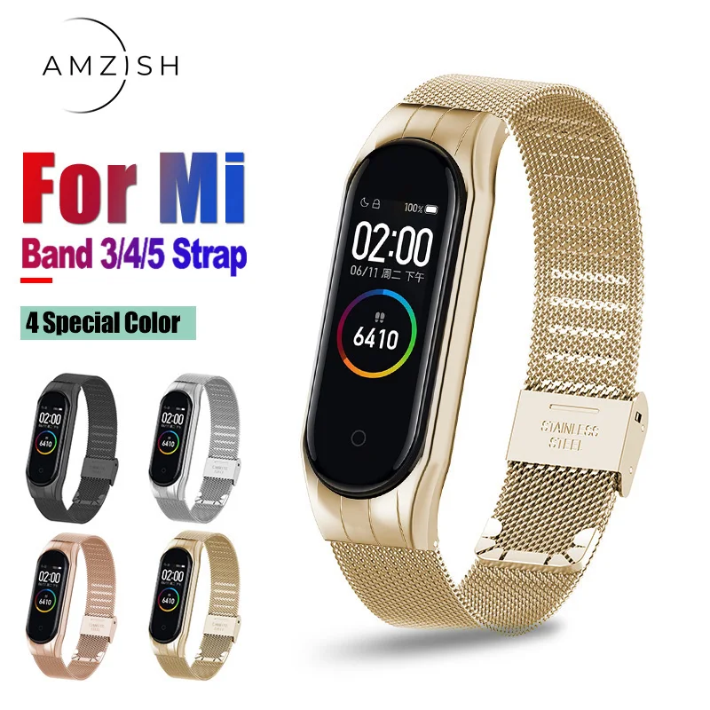 Amzish металлический браслет из нержавеющей стали для Xiaomi Mi Band 4 3 MiBand цветные