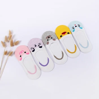 

5Pairs/Lot Women Non-slip Socks Summer Breathable Funny Pig/Mouse/Duck Pattern Knitted Cotton Boat Socks invisible Ankle Sock