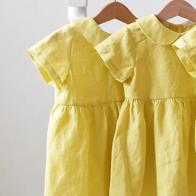Children Linen Doll Collar Baby Princess Dress Girls Clothing Spring And Summer Short-Sleeve Dress TZ01