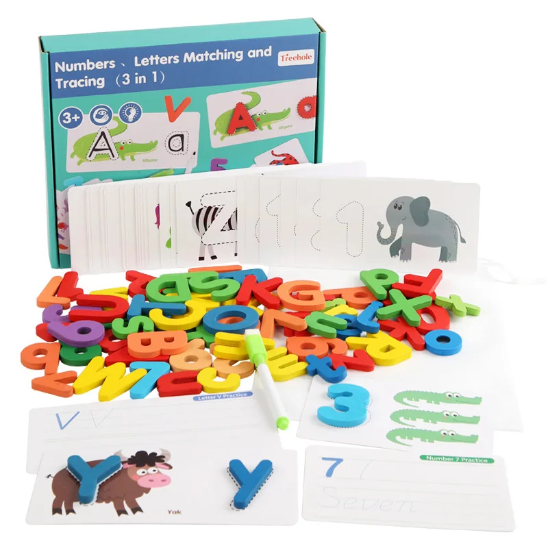 Wooden ABC Letters Matching Flash Cards Puzzle Learning and Writing Toy Kids 