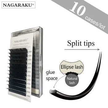 

NAGARAKU 10 cases Flat Ellipse Eyelashes Extensions split tips soft and light false eyelashes thickness 0.15 0.20 mm