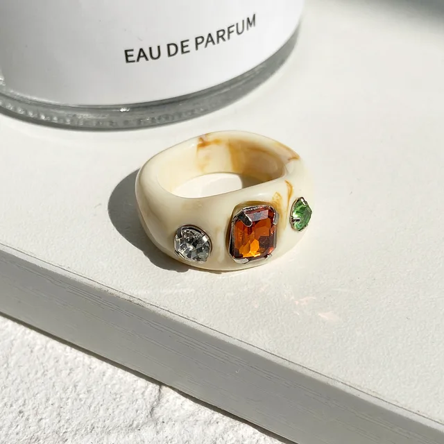 New Colorful Transparent Resin Acrylic Crystal Rhinestone Simple Geometric Square Round Rings Set for Women Fashion Jewelry JZ19