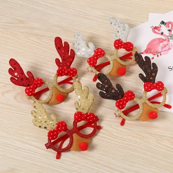 

*Pennywise Christmas Santa Antlers Glasses Creative Cartoon Adult Children Frame Christmas Bow Antlers Cloth Decorative Glasses#