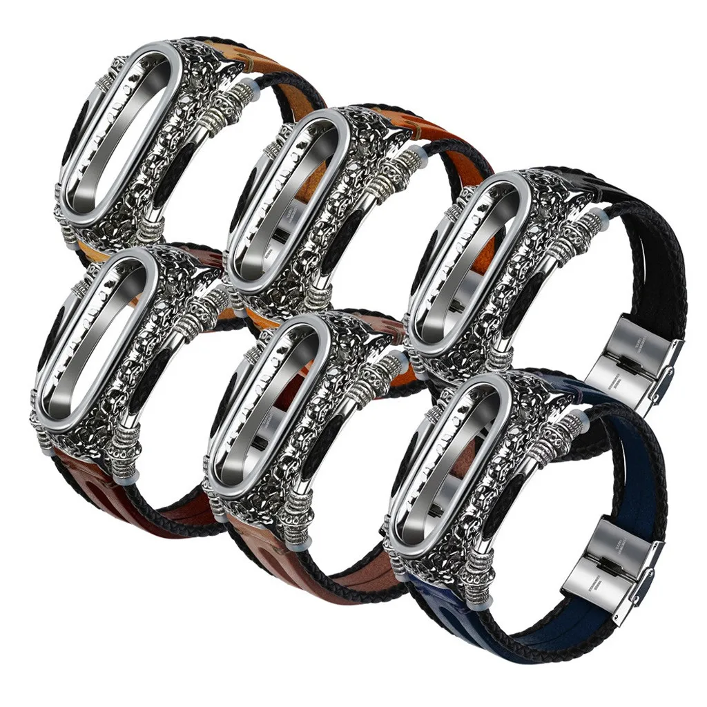 

For Mi Band 4 Bracelet Genuine Leather Watch Band Strap for Xiaomi Mi Band 4 Wristband Accessories for Miband 4 Strap Metal Case