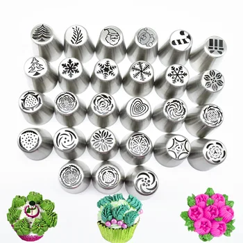 

32 Pcs Christmas Pastry Nozzles For Cream Confectionery Nozzle Tulip Leafs Russian Piping Tip Cake Pastry Icing Piping Nozzles