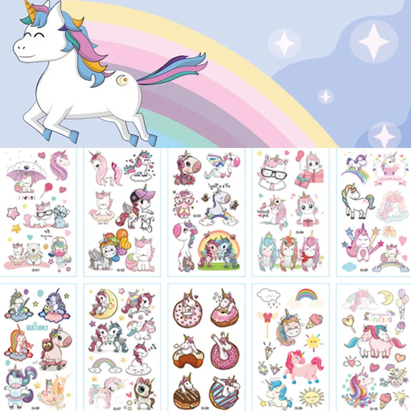 Sticker Tattoo-Set Unicorn Temporary-Tattoo Color Waterproof Cartoon Children Cute 
